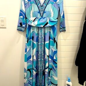 Boston Proper Blue and White V-Neck Maxi Sundress